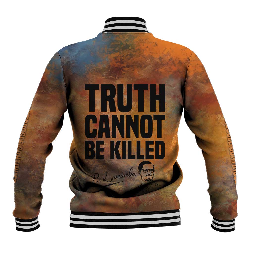 Patrice Lumumba Baseball Jacket with Line Art Portrait and Truth Cannot Be Killed Inspirational Quote - Wonder Print Shop
