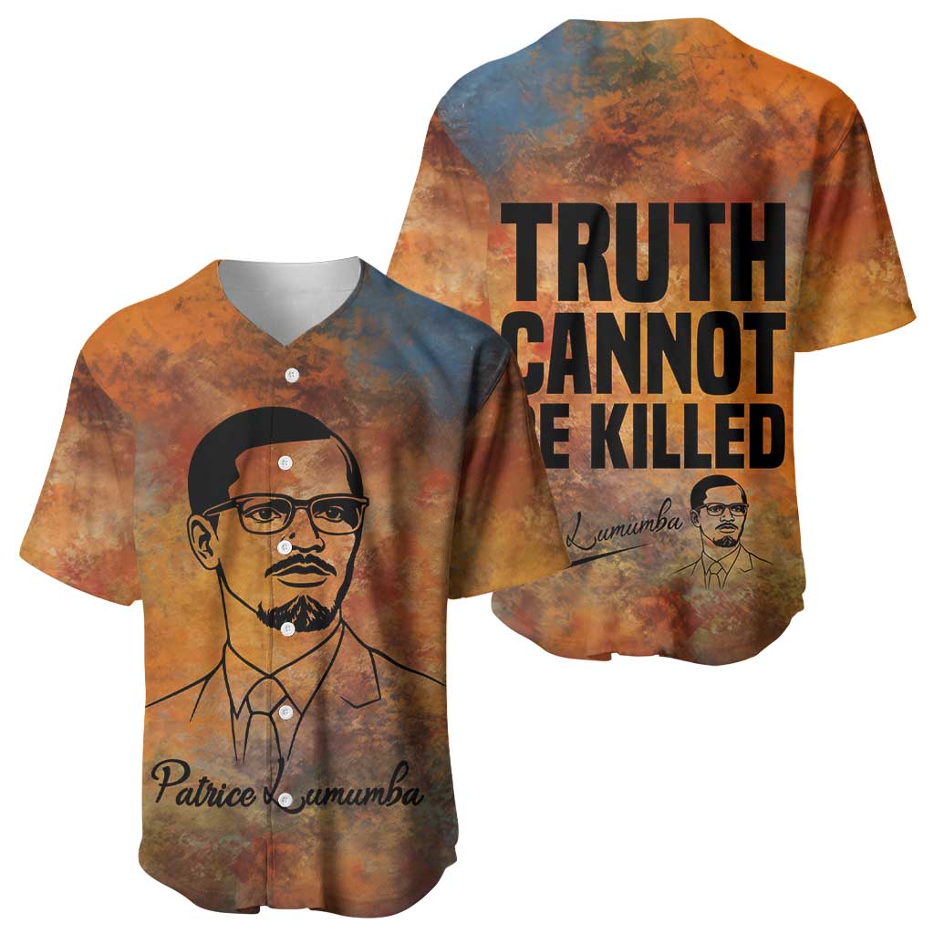 Patrice Lumumba Baseball Jersey with Line Art Portrait and Truth Cannot Be Killed Inspirational Quote - Wonder Print Shop