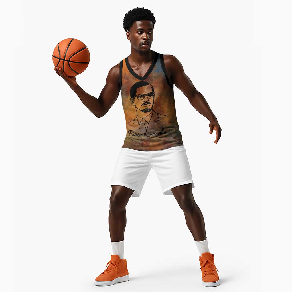 Patrice Lumumba Basketball Jersey with Line Art Portrait and Truth Cannot Be Killed Inspirational Quote - Wonder Print Shop