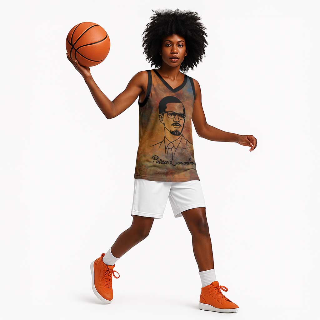 Patrice Lumumba Basketball Jersey with Line Art Portrait and Truth Cannot Be Killed Inspirational Quote - Wonder Print Shop