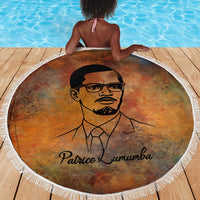 Patrice Lumumba Beach Blanket with Line Art Portrait and Truth Cannot Be Killed Inspirational Quote - Wonder Print Shop