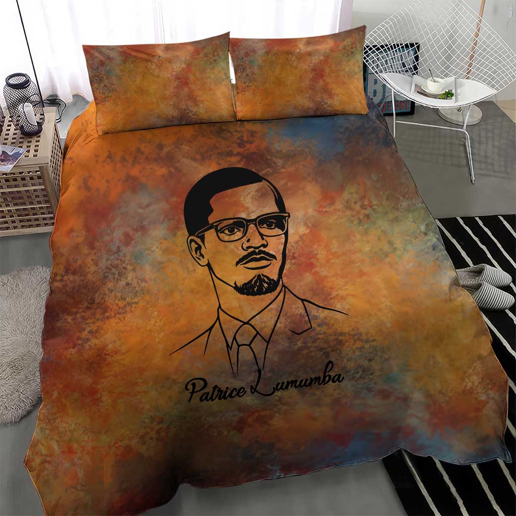 Patrice Lumumba Bedding Set with Line Art Portrait and Truth Cannot Be Killed Inspirational Quote - Wonder Print Shop