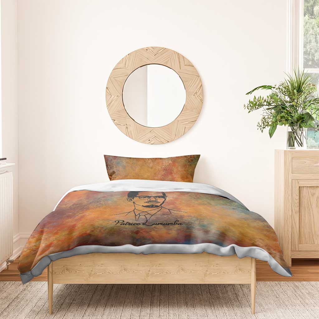 Patrice Lumumba Bedding Set with Line Art Portrait and Truth Cannot Be Killed Inspirational Quote - Wonder Print Shop