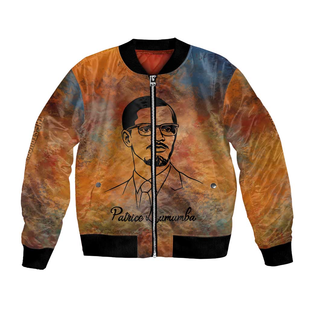 Patrice Lumumba Bomber Jacket with Line Art Portrait and Truth Cannot Be Killed Inspirational Quote - Wonder Print Shop