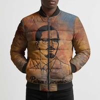 Patrice Lumumba Bomber Puffer Jacket with Line Art Portrait and Truth Cannot Be Killed Inspirational Quote - Wonder Print Shop