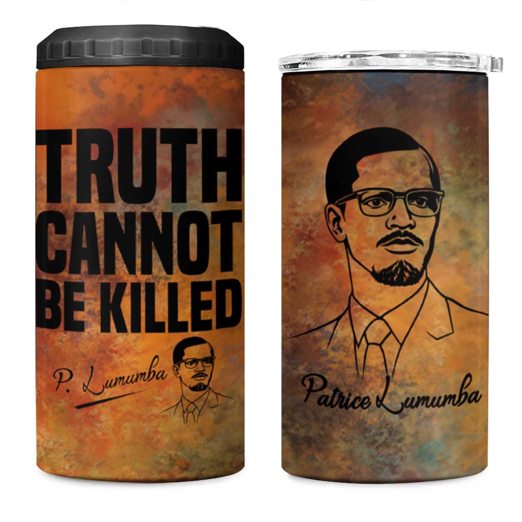 Patrice Lumumba 4 in 1 Can Cooler Tumbler with Line Art Portrait and Truth Cannot Be Killed Inspirational Quote - Wonder Print Shop