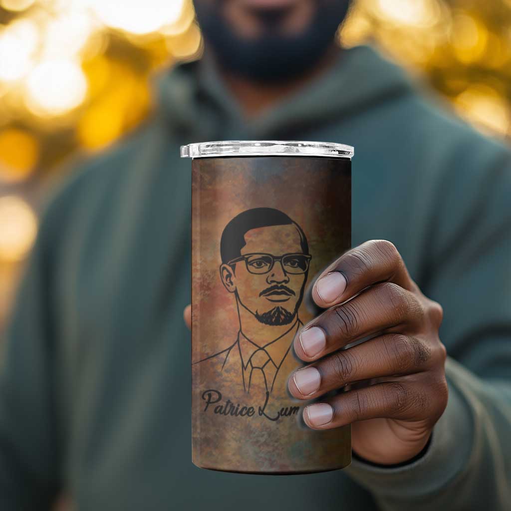 Patrice Lumumba 4 in 1 Can Cooler Tumbler with Line Art Portrait and Truth Cannot Be Killed Inspirational Quote - Wonder Print Shop