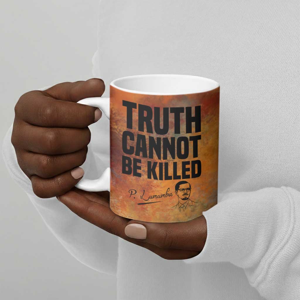 Patrice Lumumba Ceramic Mug with Line Art Portrait and Truth Cannot Be Killed Inspirational Quote - Wonder Print Shop