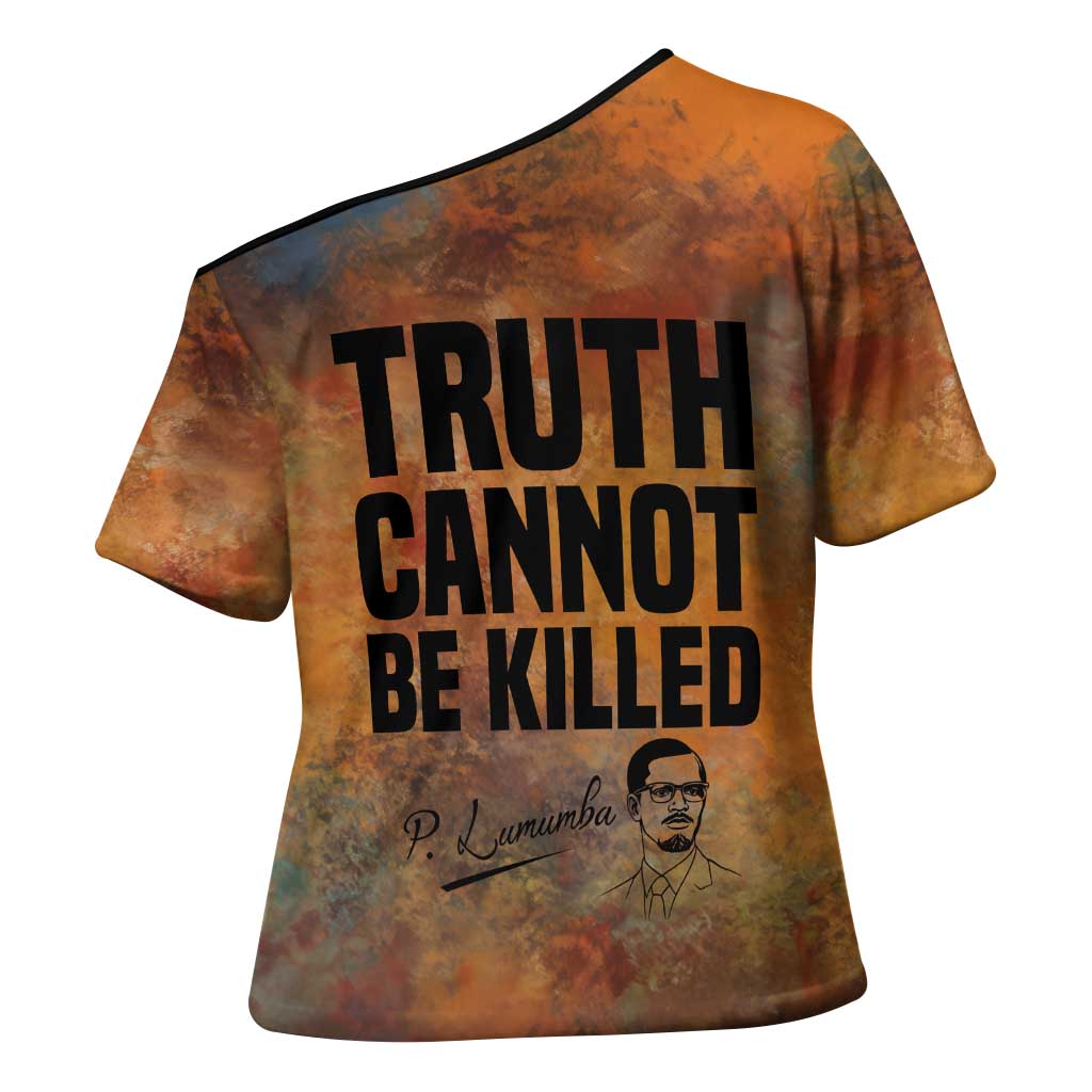 Patrice Lumumba Cross Shoulder Shirt with Line Art Portrait and Truth Cannot Be Killed Inspirational Quote - Wonder Print Shop