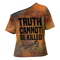Patrice Lumumba Cross Shoulder Shirt with Line Art Portrait and Truth Cannot Be Killed Inspirational Quote - Wonder Print Shop