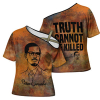 Patrice Lumumba Cross Shoulder Shirt with Line Art Portrait and Truth Cannot Be Killed Inspirational Quote - Wonder Print Shop