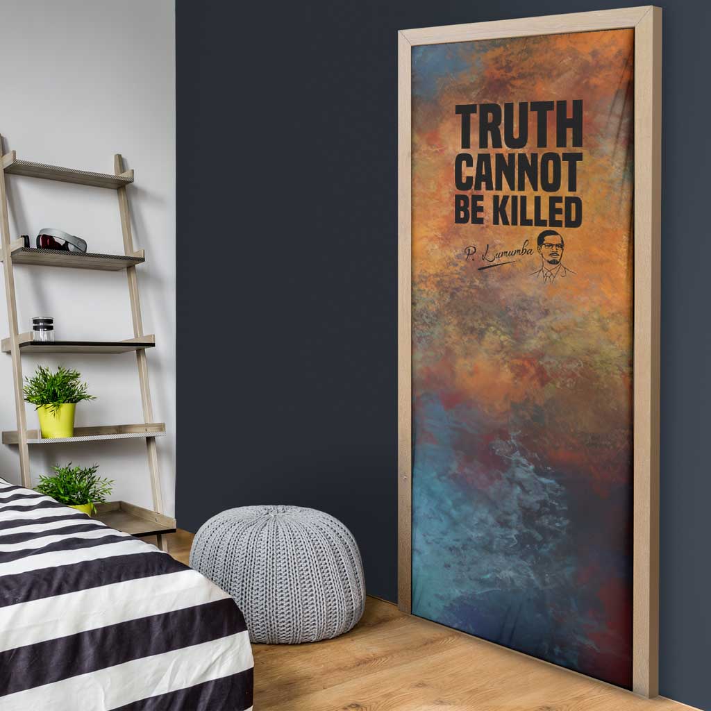 Patrice Lumumba Door Cover with Line Art Portrait and Truth Cannot Be Killed Inspirational Quote - Wonder Print Shop
