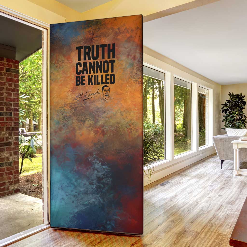 Patrice Lumumba Door Cover with Line Art Portrait and Truth Cannot Be Killed Inspirational Quote - Wonder Print Shop