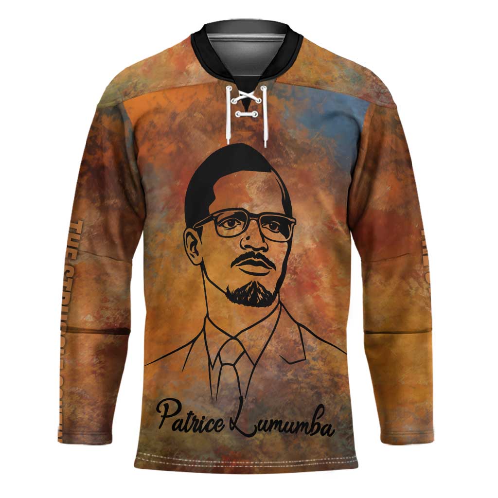 Patrice Lumumba Hockey Jersey with Line Art Portrait and Truth Cannot Be Killed Inspirational Quote - Wonder Print Shop