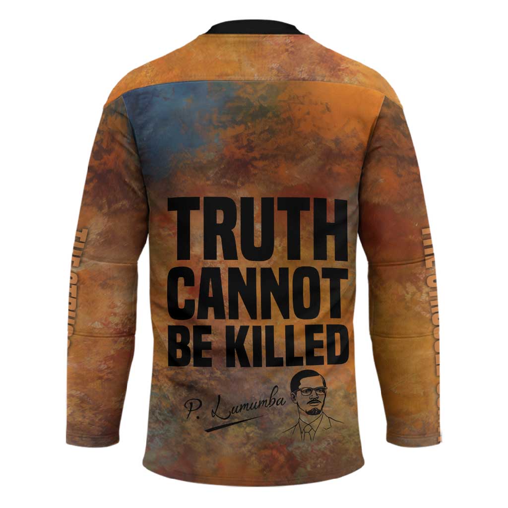 Patrice Lumumba Hockey Jersey with Line Art Portrait and Truth Cannot Be Killed Inspirational Quote - Wonder Print Shop
