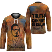 Patrice Lumumba Hockey Jersey with Line Art Portrait and Truth Cannot Be Killed Inspirational Quote - Wonder Print Shop