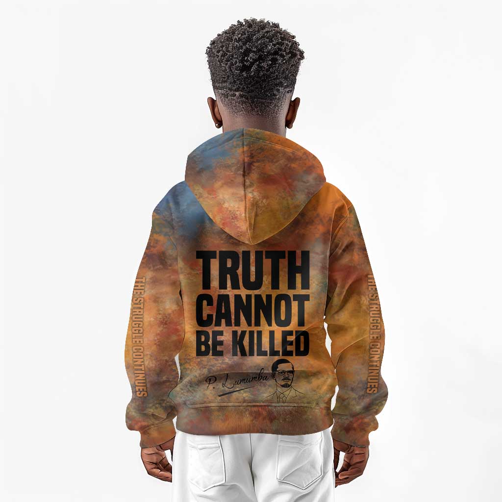 Patrice Lumumba Kid Hoodie with Line Art Portrait and Truth Cannot Be Killed Inspirational Quote - Wonder Print Shop