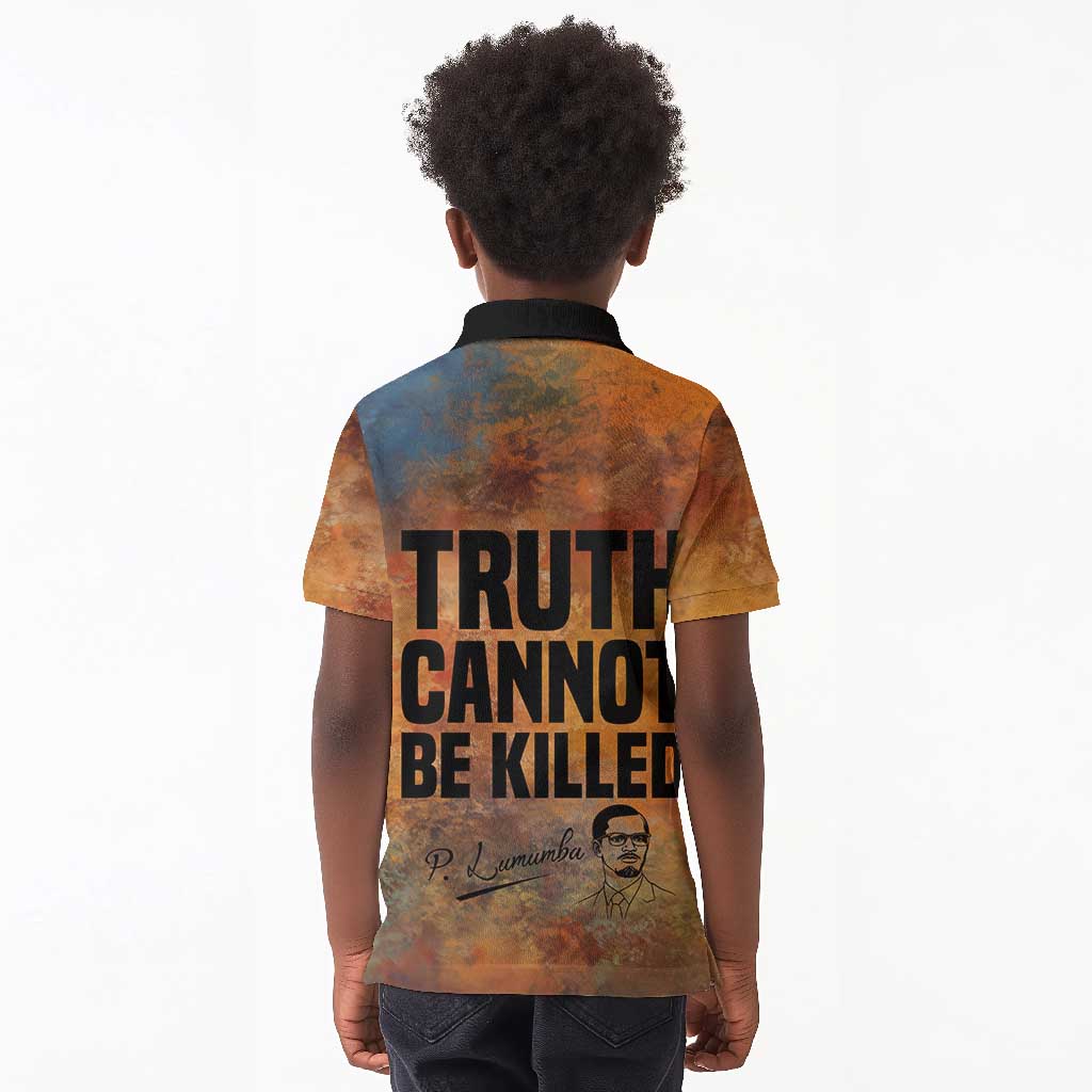 Patrice Lumumba Kid Polo Shirt with Line Art Portrait and Truth Cannot Be Killed Inspirational Quote - Wonder Print Shop
