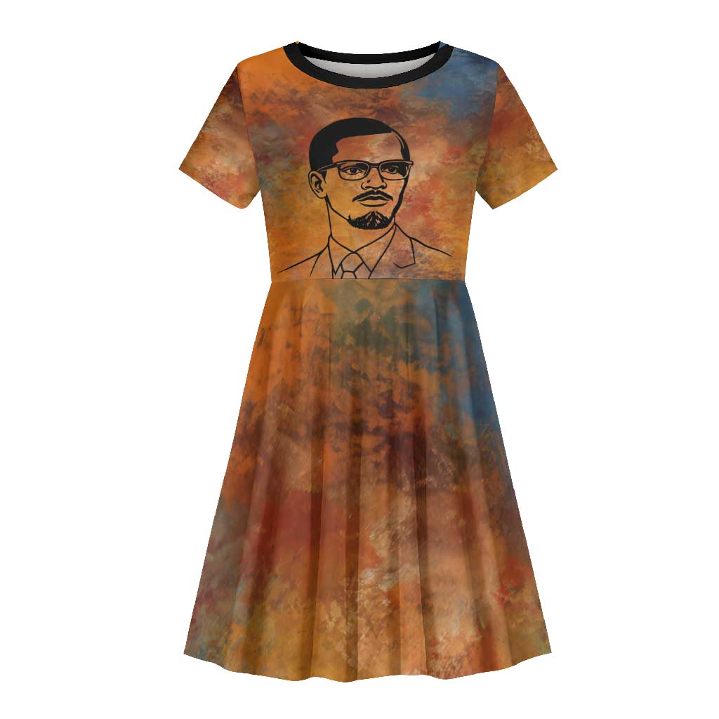 Patrice Lumumba Kid Short Sleeve Dress with Line Art Portrait and Truth Cannot Be Killed Inspirational Quote - Wonder Print Shop