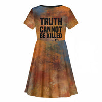 Patrice Lumumba Kid Short Sleeve Dress with Line Art Portrait and Truth Cannot Be Killed Inspirational Quote - Wonder Print Shop