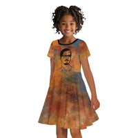 Patrice Lumumba Kid Short Sleeve Dress with Line Art Portrait and Truth Cannot Be Killed Inspirational Quote - Wonder Print Shop