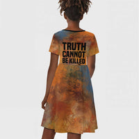 Patrice Lumumba Kid Short Sleeve Dress with Line Art Portrait and Truth Cannot Be Killed Inspirational Quote - Wonder Print Shop