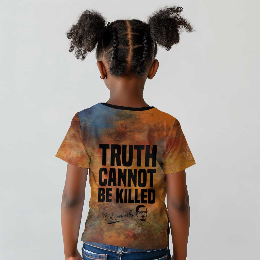 Patrice Lumumba Kid T shirt with Line Art Portrait and Truth Cannot Be Killed Inspirational Quote - Wonder Print Shop