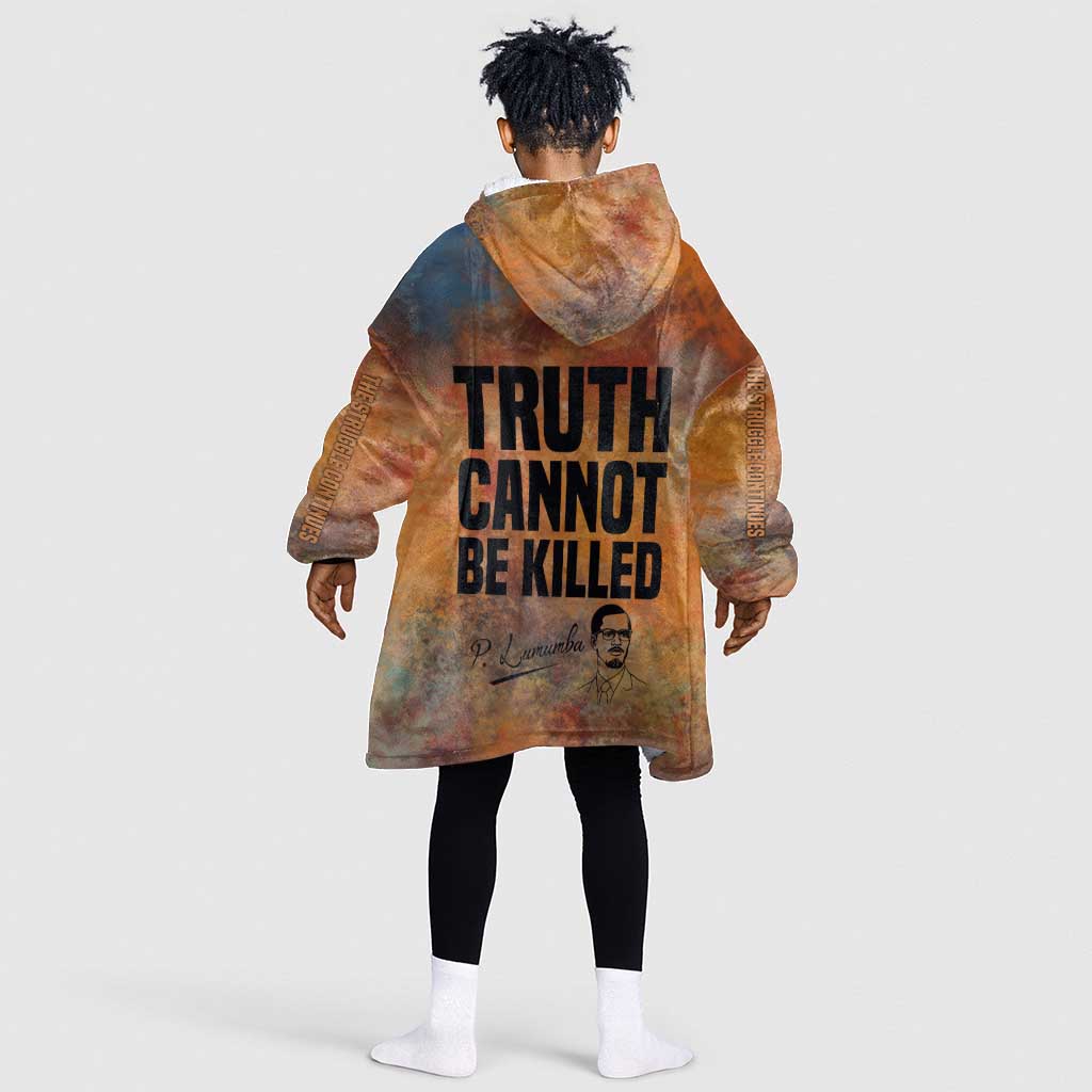 Patrice Lumumba Kid Wearable Blanket Hoodie with Line Art Portrait and Truth Cannot Be Killed Inspirational Quote - Wonder Print Shop