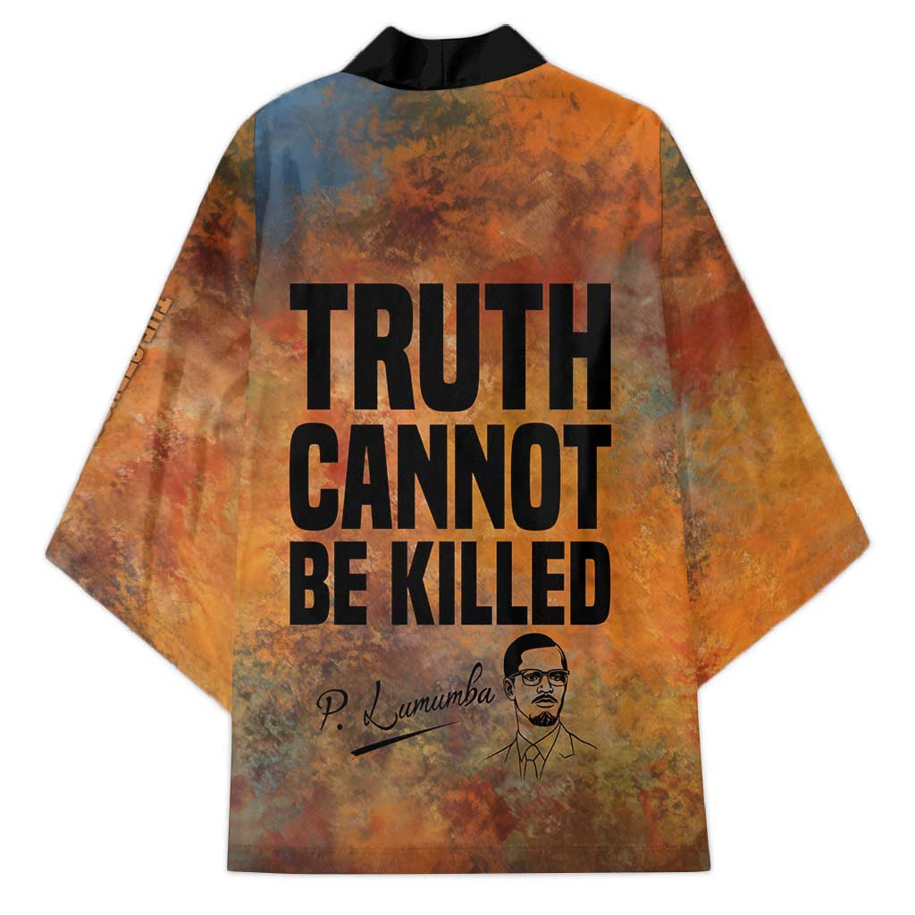 Patrice Lumumba Kimono with Line Art Portrait and Truth Cannot Be Killed Inspirational Quote - Wonder Print Shop