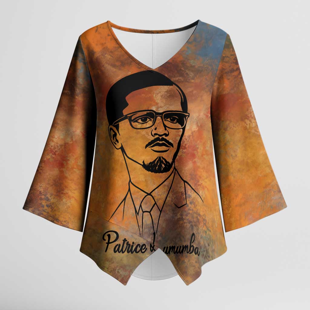 Patrice Lumumba Kimono Sleeve Blouse with Line Art Portrait and Truth Cannot Be Killed Inspirational Quote - Wonder Print Shop