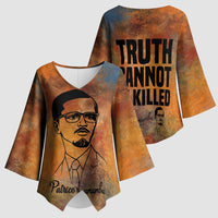 Patrice Lumumba Kimono Sleeve Blouse with Line Art Portrait and Truth Cannot Be Killed Inspirational Quote - Wonder Print Shop