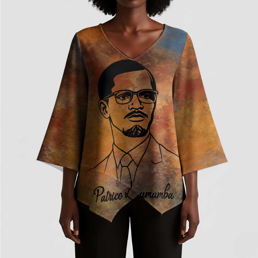 Patrice Lumumba Kimono Sleeve Blouse with Line Art Portrait and Truth Cannot Be Killed Inspirational Quote - Wonder Print Shop