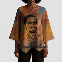 Patrice Lumumba Kimono Sleeve Blouse with Line Art Portrait and Truth Cannot Be Killed Inspirational Quote - Wonder Print Shop