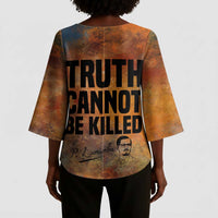 Patrice Lumumba Kimono Sleeve Blouse with Line Art Portrait and Truth Cannot Be Killed Inspirational Quote - Wonder Print Shop