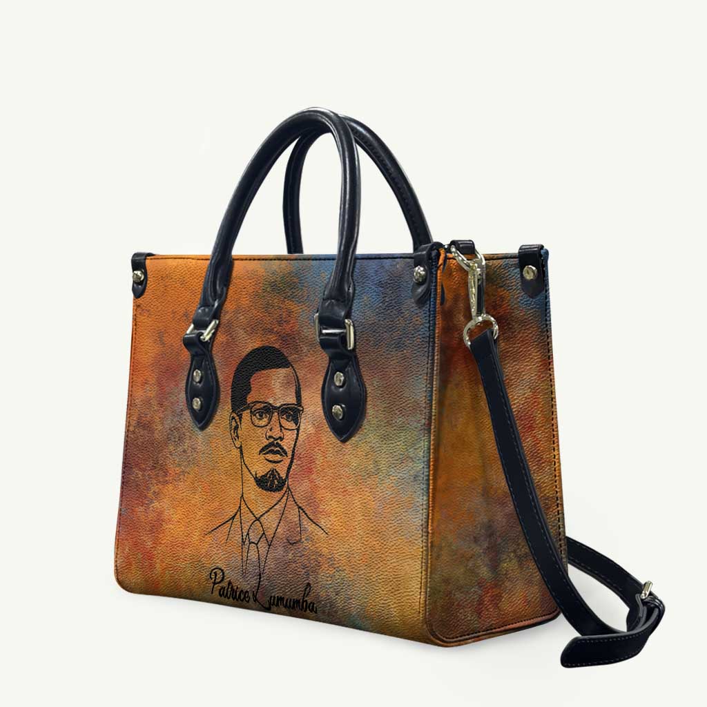 Patrice Lumumba Leather Bag with Line Art Portrait and Truth Cannot Be Killed Inspirational Quote - Wonder Print Shop