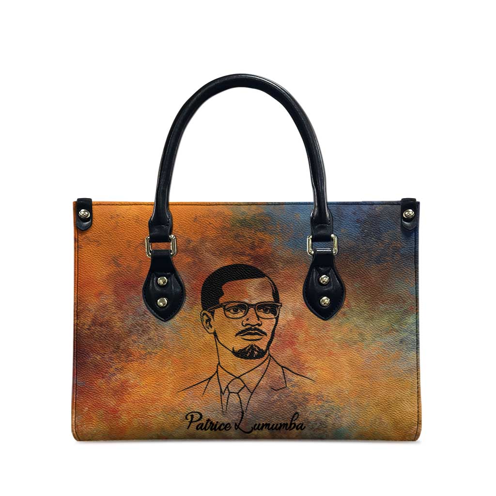 Patrice Lumumba Leather Bag with Line Art Portrait and Truth Cannot Be Killed Inspirational Quote - Wonder Print Shop