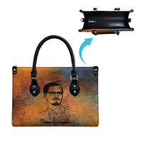 Patrice Lumumba Leather Bag with Line Art Portrait and Truth Cannot Be Killed Inspirational Quote - Wonder Print Shop