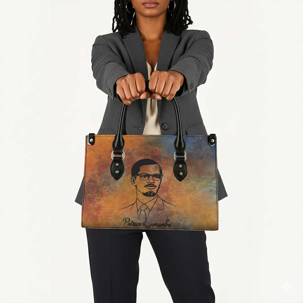 Patrice Lumumba Leather Bag with Line Art Portrait and Truth Cannot Be Killed Inspirational Quote - Wonder Print Shop