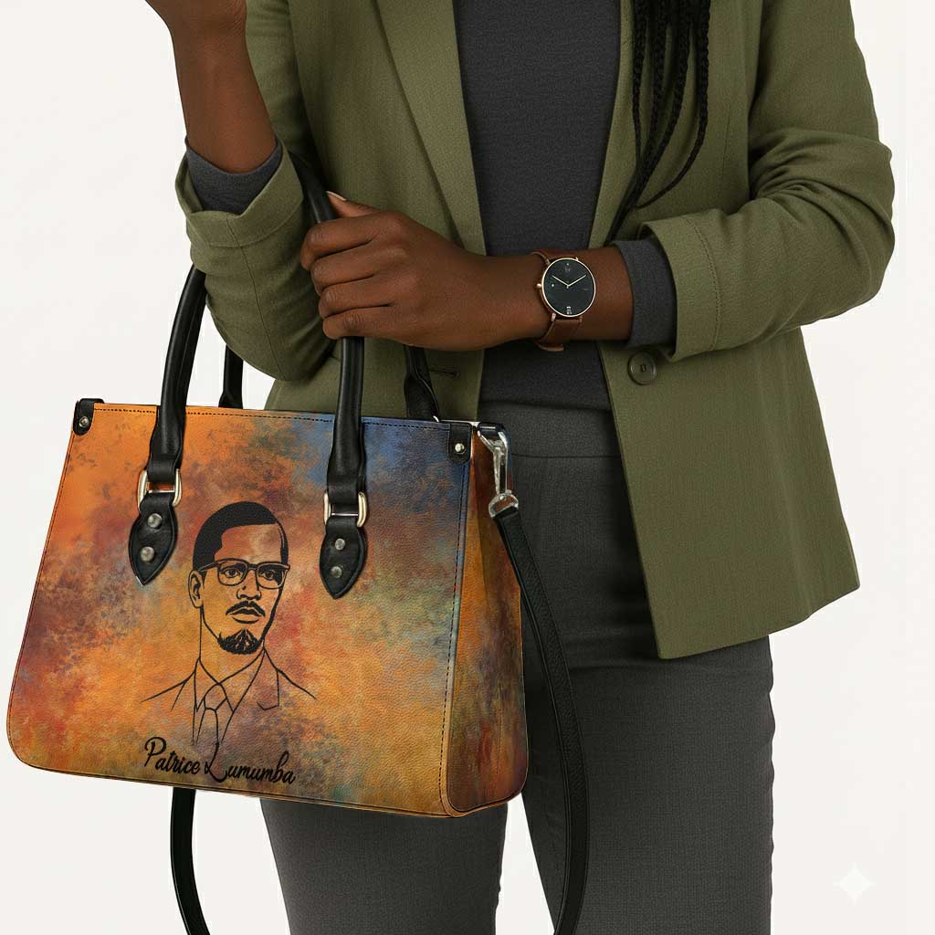Patrice Lumumba Leather Bag with Line Art Portrait and Truth Cannot Be Killed Inspirational Quote - Wonder Print Shop