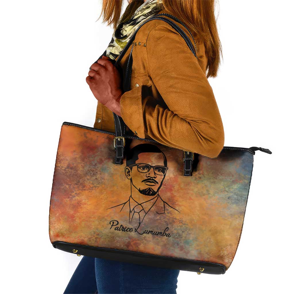 Patrice Lumumba Leather Tote Bag with Line Art Portrait and Truth Cannot Be Killed Inspirational Quote - Wonder Print Shop
