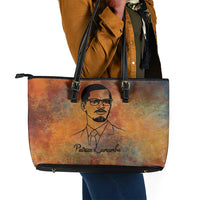 Patrice Lumumba Leather Tote Bag with Line Art Portrait and Truth Cannot Be Killed Inspirational Quote - Wonder Print Shop