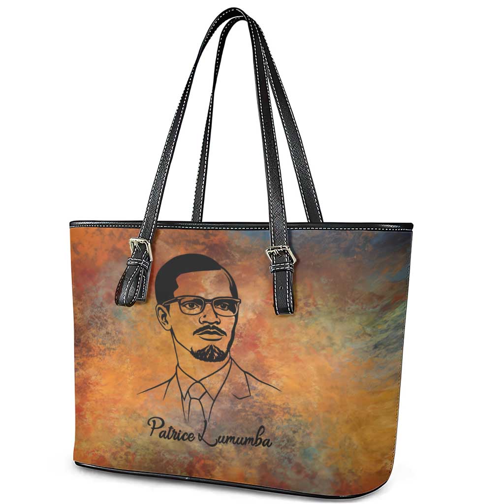 Patrice Lumumba Leather Tote Bag with Line Art Portrait and Truth Cannot Be Killed Inspirational Quote - Wonder Print Shop