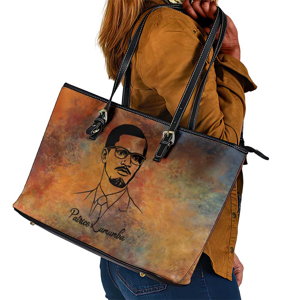 Patrice Lumumba Leather Tote Bag with Line Art Portrait and Truth Cannot Be Killed Inspirational Quote - Wonder Print Shop