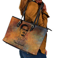 Patrice Lumumba Leather Tote Bag with Line Art Portrait and Truth Cannot Be Killed Inspirational Quote - Wonder Print Shop