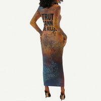 Patrice Lumumba Long Sleeve Bodycon Dress with Line Art Portrait and Truth Cannot Be Killed Inspirational Quote - Wonder Print Shop