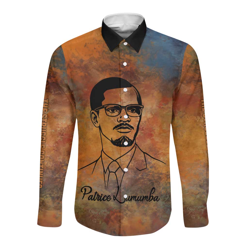 Patrice Lumumba Long Sleeve Button Shirt with Line Art Portrait and Truth Cannot Be Killed Inspirational Quote - Wonder Print Shop
