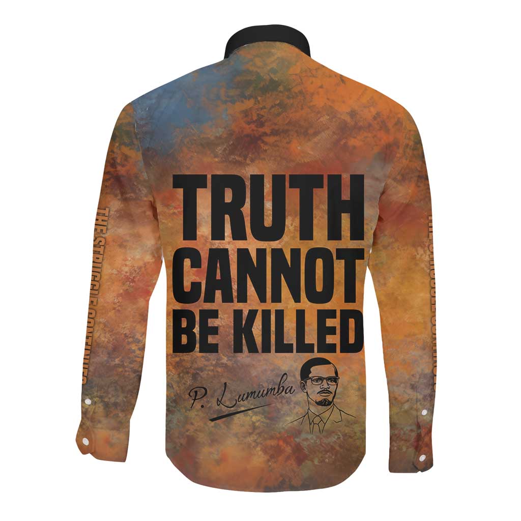 Patrice Lumumba Long Sleeve Button Shirt with Line Art Portrait and Truth Cannot Be Killed Inspirational Quote - Wonder Print Shop