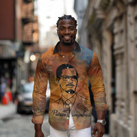 Patrice Lumumba Long Sleeve Button Shirt with Line Art Portrait and Truth Cannot Be Killed Inspirational Quote - Wonder Print Shop