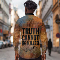 Patrice Lumumba Long Sleeve Button Shirt with Line Art Portrait and Truth Cannot Be Killed Inspirational Quote - Wonder Print Shop