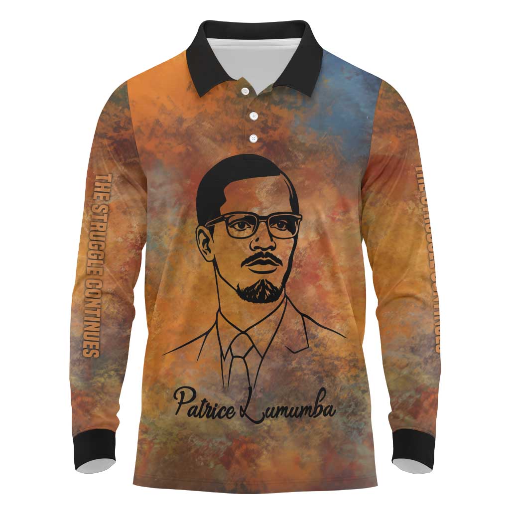 Patrice Lumumba Long Sleeve Polo Shirt with Line Art Portrait and Truth Cannot Be Killed Inspirational Quote - Wonder Print Shop
